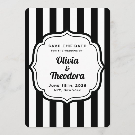 Black and White Stripe Save the Date Cards Kaart (Voorkant)