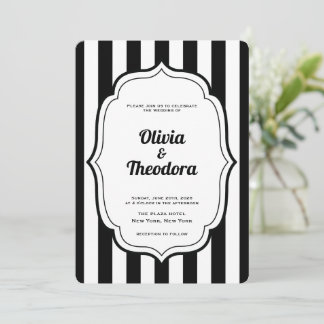 Black and White Stripe wedding invitation