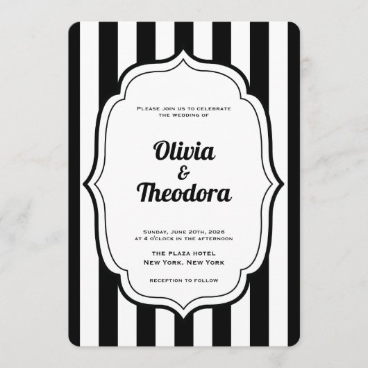 Black and White Stripe wedding invitation Kaart (Voorkant)