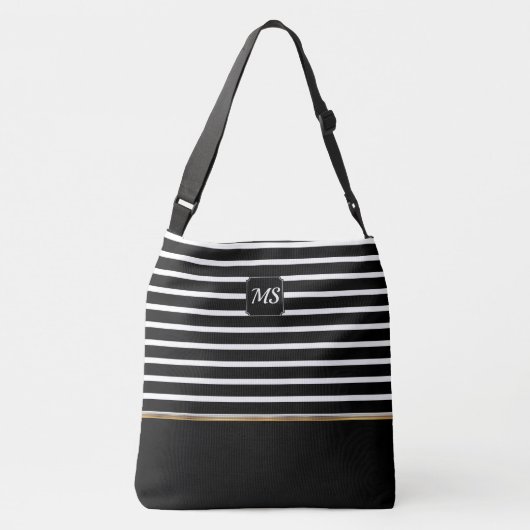 Black and White Striped - Customize Crossbody Tas (Achterkant)