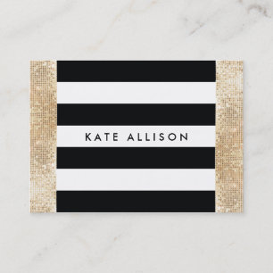 Black and White Striped FAUX Gold Sequin Beauty Visitekaartje