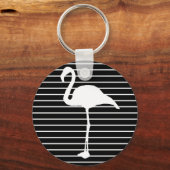 Black and White Striped Flamingo Sleutelhanger (Voorkant)