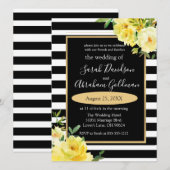 Black and White Stripes Flowers Rozen Wedding Inv Kaart (Voorkant / Achterkant)