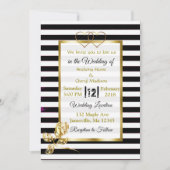 Black and White Stripes Gold Wedding Invitations (Devant)