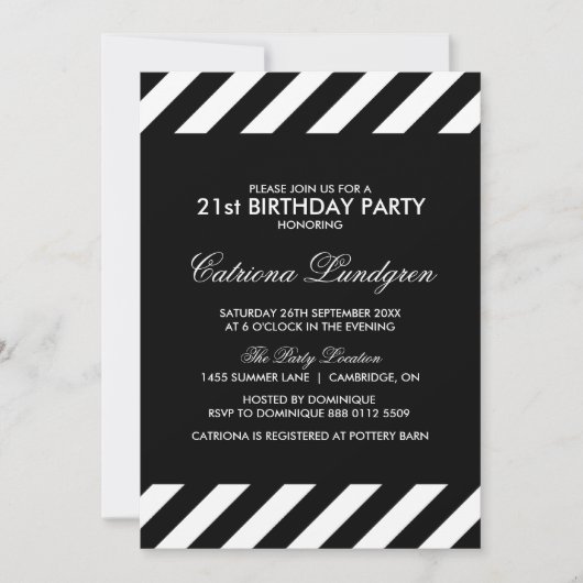 Black and White Stripes Invitation de fête d'anniv (Devant)