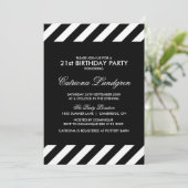 Black and White Stripes Invitation de fête d'anniv (Debout devant)