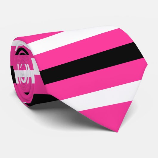 Black and White Stripes Pattern Modern Hot Pink Stropdas (Opgerold)