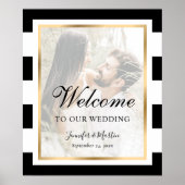 Black and White Stripes Photo Weddenschap Welkomst Poster (Voorkant)