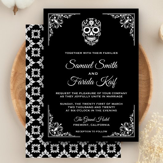 Black and White Sugar Skull Wedding Invitation