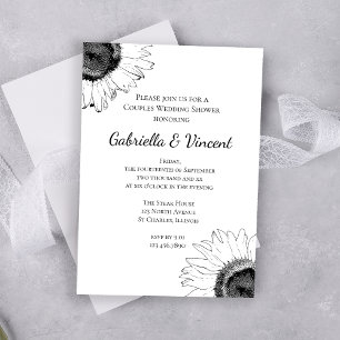 Black and White Sunflower Couples Wedding Shower Kaart