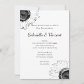 Black and White Sunflower Engagement Party Kaart (Voorkant)