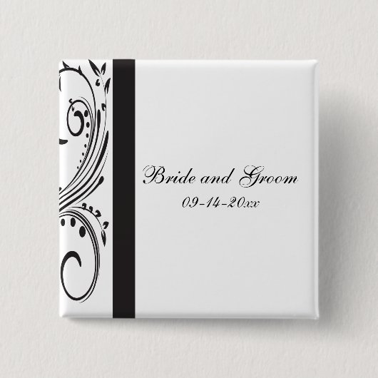 Black and White Swirls Wedding Vierkante Button 5,1 Cm (Voorkant)