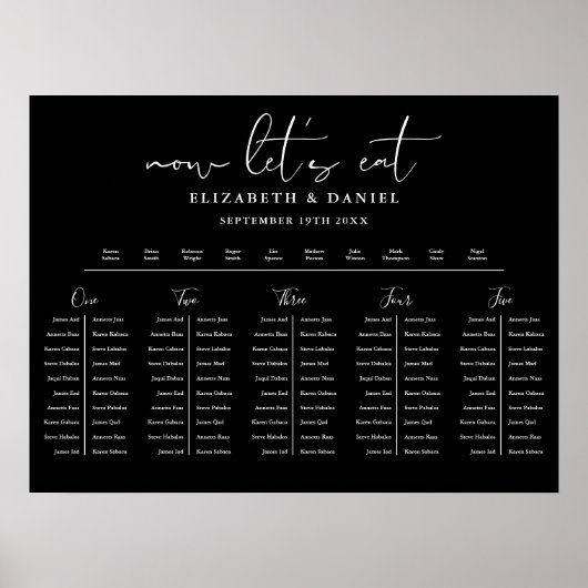 Black And White Table Plan Wedding Seating Chart Poster (Voorkant)