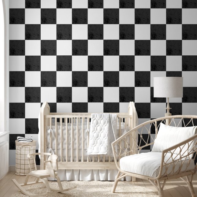 Black And White Texture Retro Checkered  Behang (Kinderen)