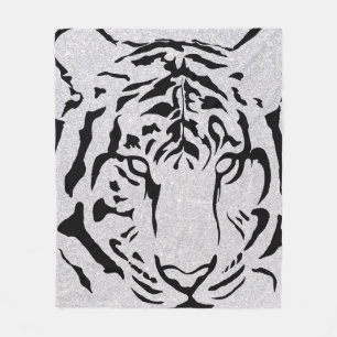 Black and White Tiger Silhouette Fleece Deken