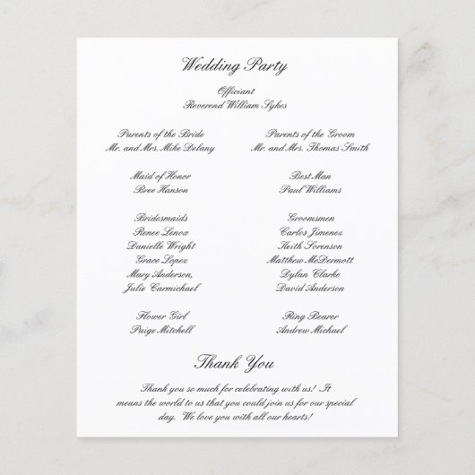 Black and White Timeless Budget Wedding Program Flyer (Achterkant)