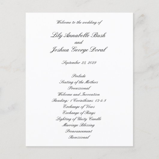 Black and White Timeless Budget Wedding Program Flyer (Voorkant)