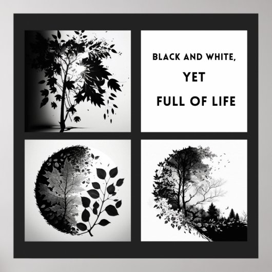 Black and White Tree and Leaf Set - origineel post Poster (Voorkant)