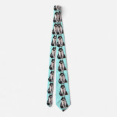 Black and White Tuxedo Cat Cats Cute Turquoise Stropdas (Achterkant)