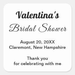 Black and White Typography Bridal Shower Vierkante Sticker