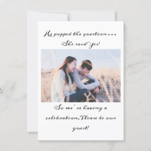 Black and White Typography Photo Engagement Party Kaart