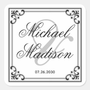 Black and White Typography Simple Wedding Vierkante Sticker