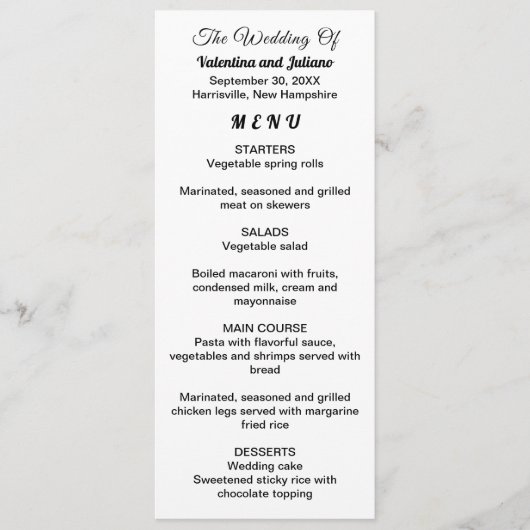 Black and White Typography Wedding Menu (Voorkant)