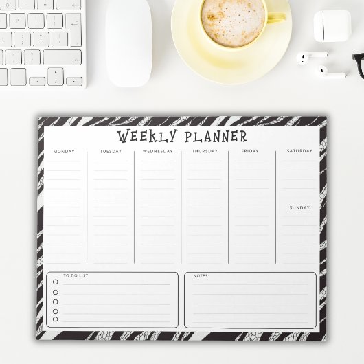 Black and White Undated Weekly Vertical Planner Notitieblok