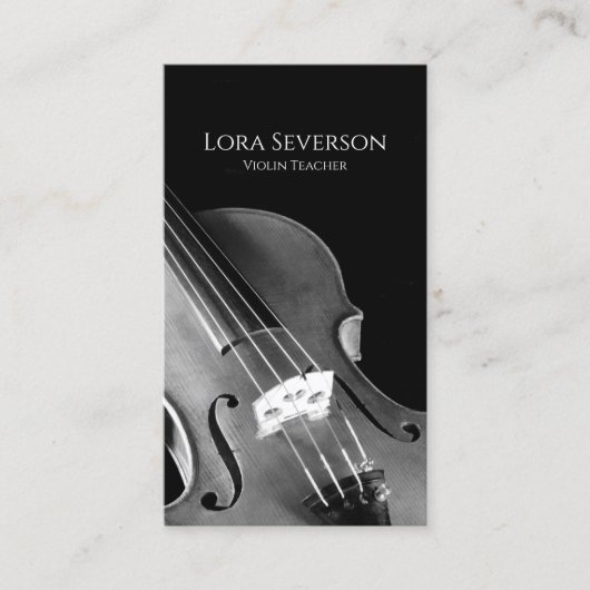 Black and White Violin Teacher Visitekaartje (Voorkant)