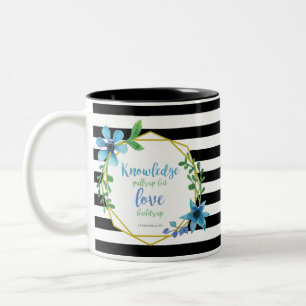 Black and white waterverf floral Love Bijbel Verse Tweekleurige Koffiemok