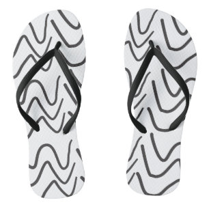 Black and White Wavy Stripe Pattern Teenslippers