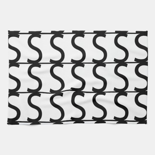Black and White Wavy Stripe Pattern Theedoek (Horizontaal)