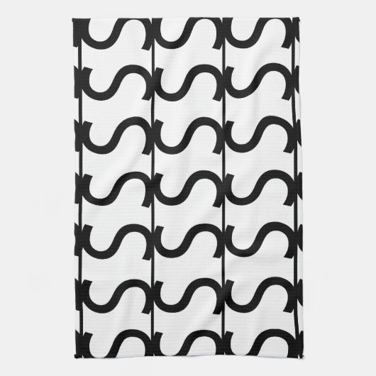 Black and White Wavy Stripe Pattern Theedoek (Verticaal)