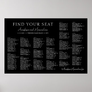 Black and White Wedding Alphabetical Seating Chart Poster