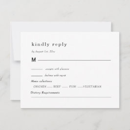 black and white wedding, foliage crest RSVP kaartje