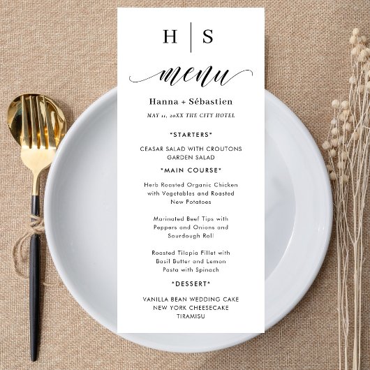 Black and White Wedding Menu
