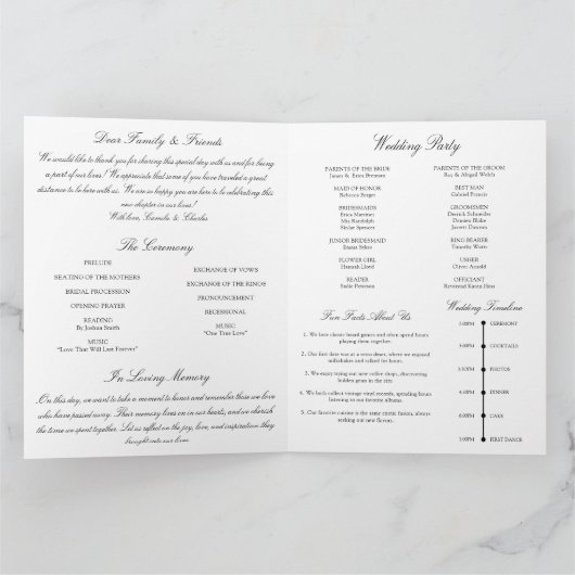 Black and White Wedding Program Kaart (Binnen)