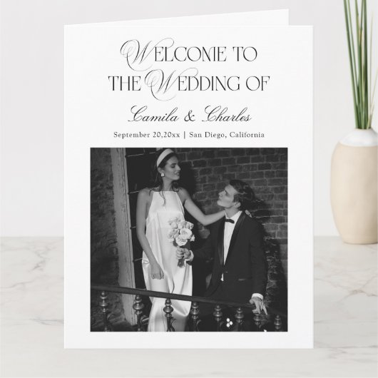 Black and White Wedding Program Kaart (Voorkant)