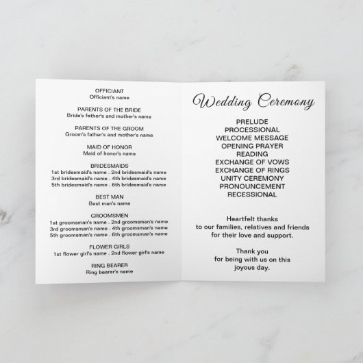 Black and White Wedding Program Programma (Binnen)