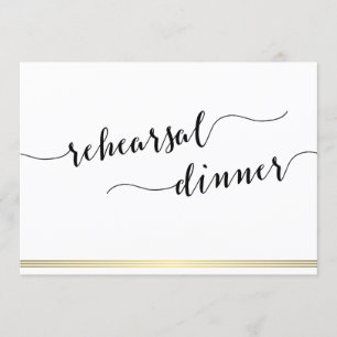 Black and White Wedding Rehearsal Invite Gold Line Kaart