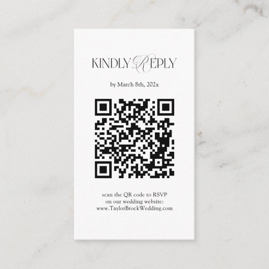 Black and White Wedding RSVP Qr Code Enclosure Car Informatiekaartje (Voorkant)