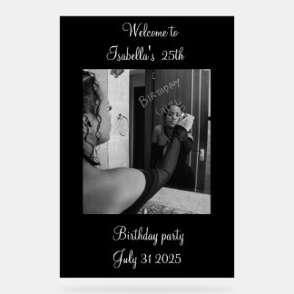 Black and white Welcome to the birthday party 