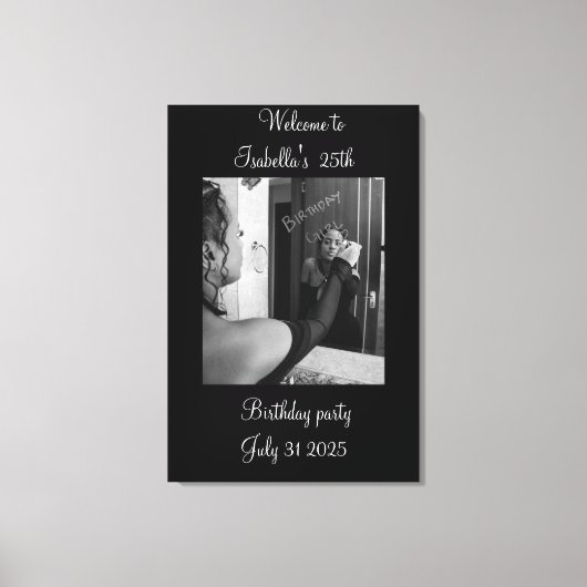 Black and white Welcome to the birthday party Canvas Afdruk (Voorkant)