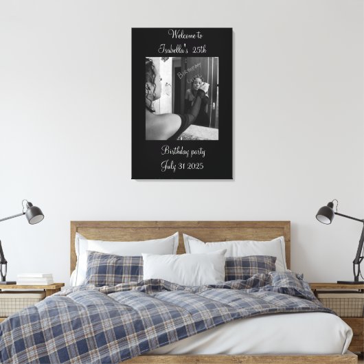 Black and white Welcome to the birthday party Canvas Afdruk (Insitu (Slaapkamer))