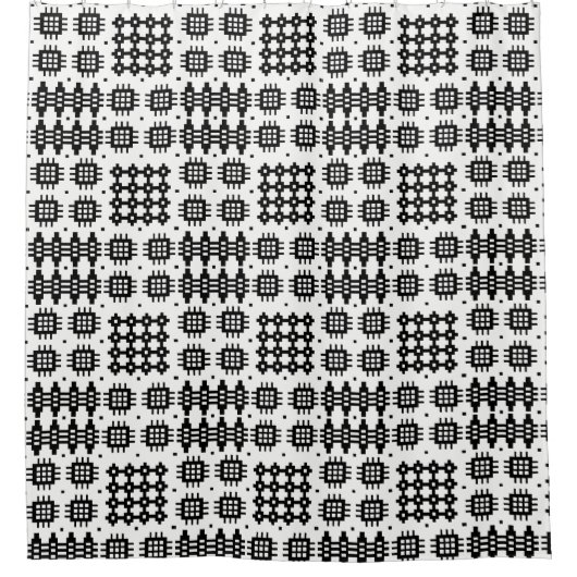 Black and White Welsh Faux Tapestry Pattern Douchegordijn (Voorkant)