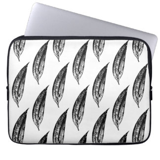 Black and White White Lily Leaf Print Laptop Sleeve