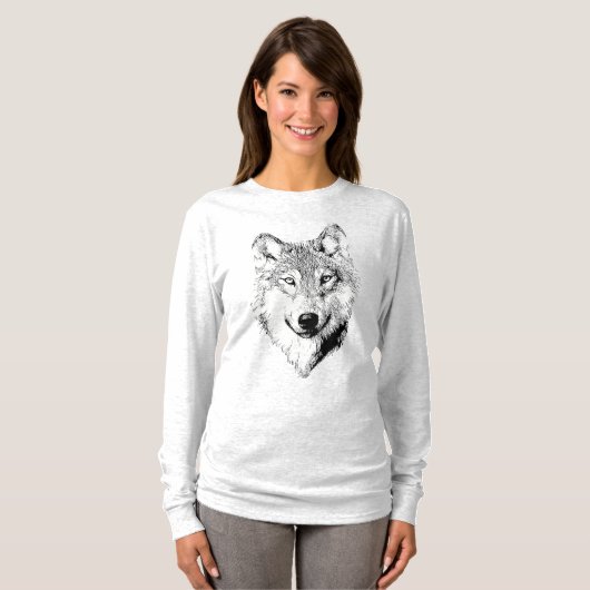 Black and White Wolf Drawing T-shirt (Voorkant volledig)
