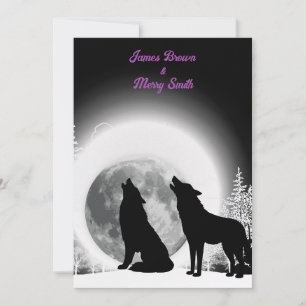 Black and White Wolves Howl Moon Wedding Kaart