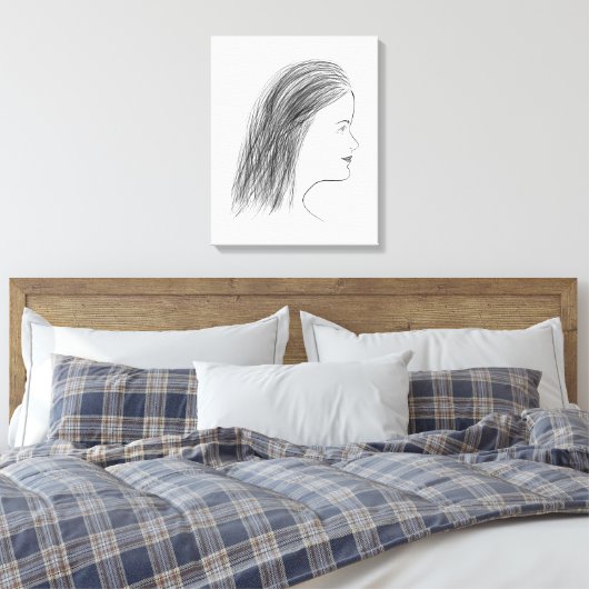 Black and White Woman Profile Sketch Gallery Wall Canvas Afdruk (Insitu (Slaapkamer))