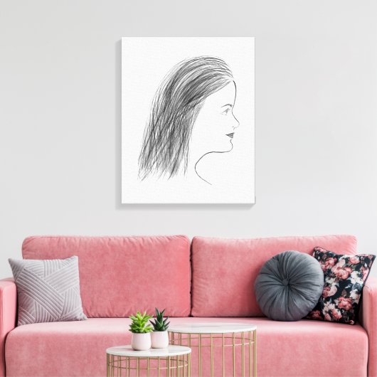 Black and White Woman Profile Sketch Gallery Wall Canvas Afdruk (Insitu (Woonkamer))